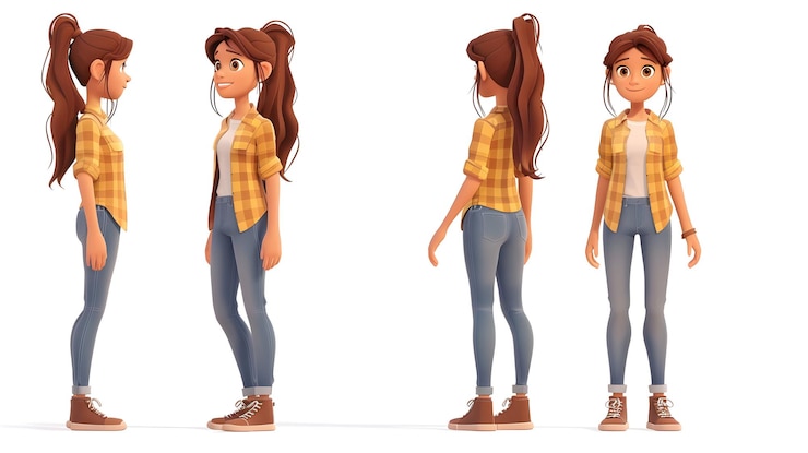Foto mulher jovem casual de desenho animado 3d com deslize relaxado e acessível em fundo branco