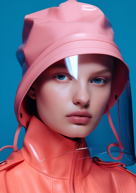Mulher jovem chapéu colorido moda óculos de látex retrato arte beleza criativo Generative AI