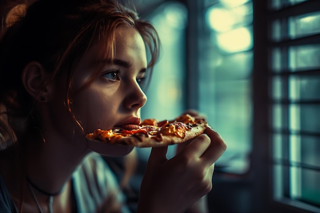 Mulher Jovem com Pizza