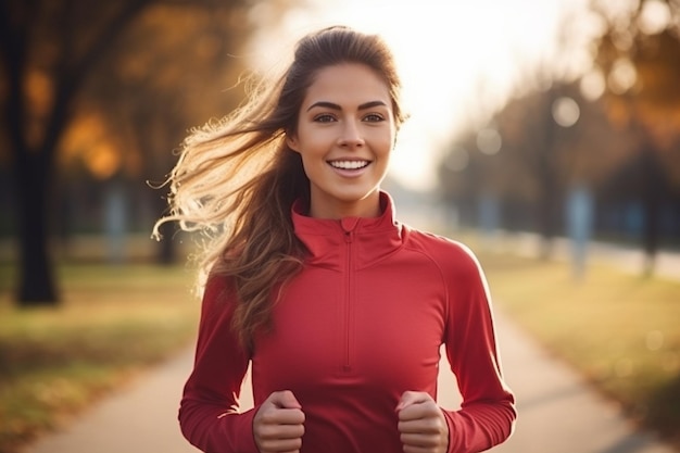 Mulher jovem corredora saudável e bonita em roupas esportivas se exercitando ao ar livre no parque