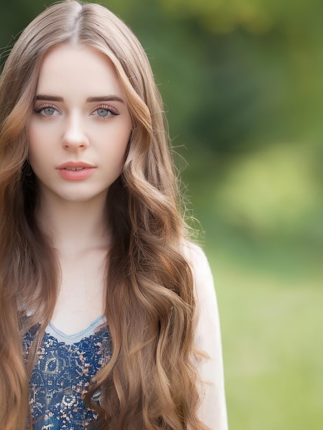 Mulher jovem de cabelo castanho olhando para a câmera ao ar livre