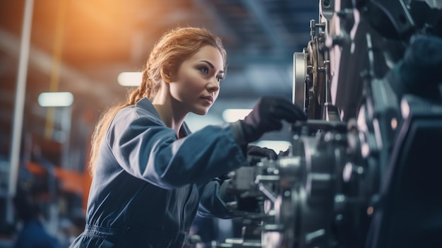 Mulher jovem de uniforme a trabalhar na fábrica