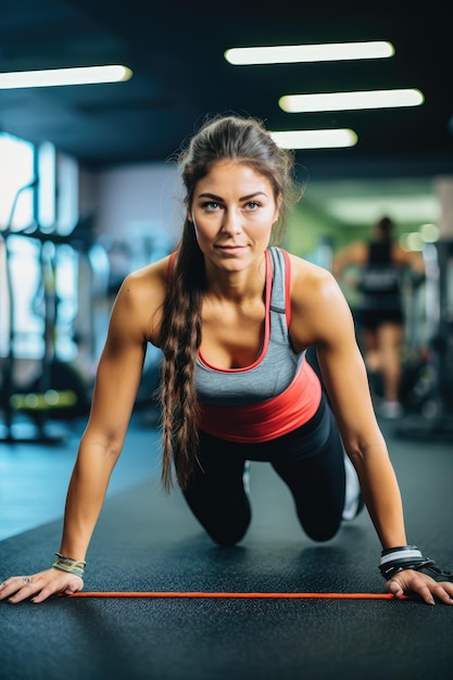 Mulher jovem e bonita com corpo apto fazendo fitness no ginásio