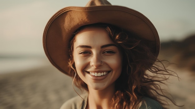 Mulher jovem e bonita feliz na praia