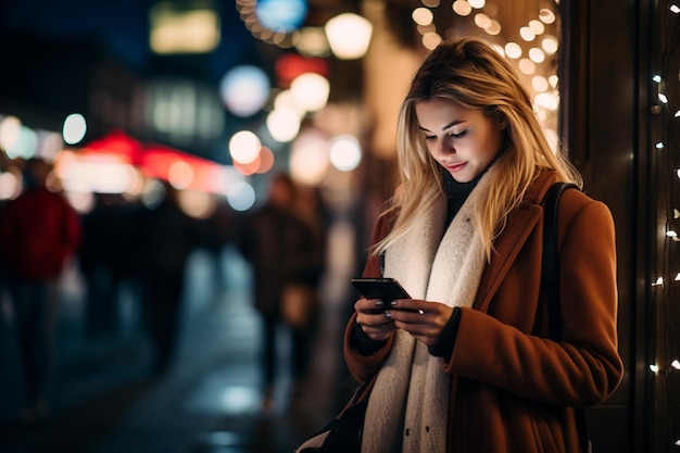 Mulher jovem e bonita olhando para o celular