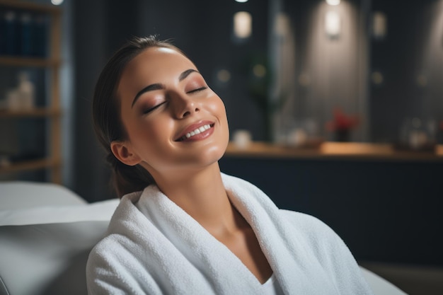 Mulher jovem e bonita relaxando em um salão de spa Tratamentos de cuidados com a pele