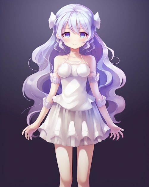 Mulher jovem e bonita vestida com cabelo branco e roxo claro conceito de anime gerado por Ai