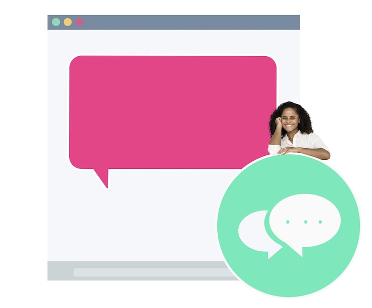 Foto mulher jovem em chat ao vivo com fundo transparente