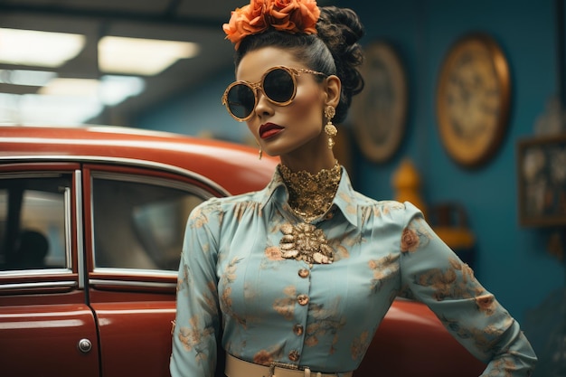 Mulher jovem em estilo retro