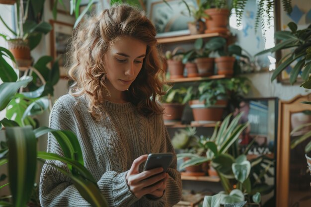 Mulher jovem em Serene Plant Haven