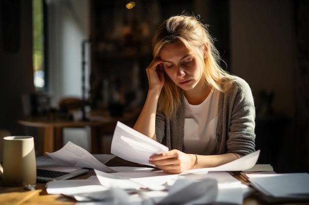 Mulher jovem estressada a verificar-lhe