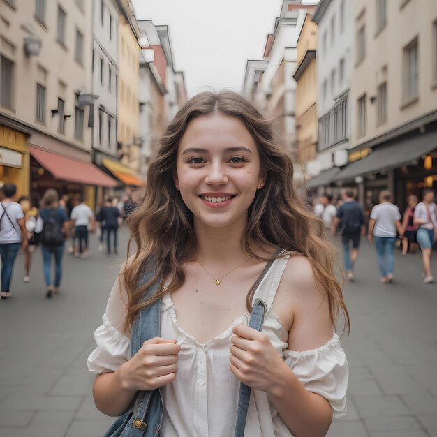 Foto mulher jovem expressão feliz conceito de viajante