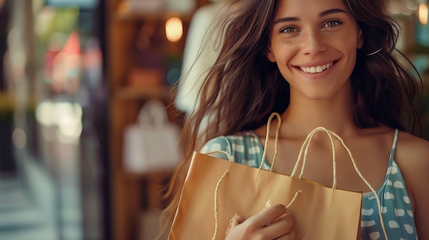 Foto mulher jovem feliz com sacos de compras num centro comercial