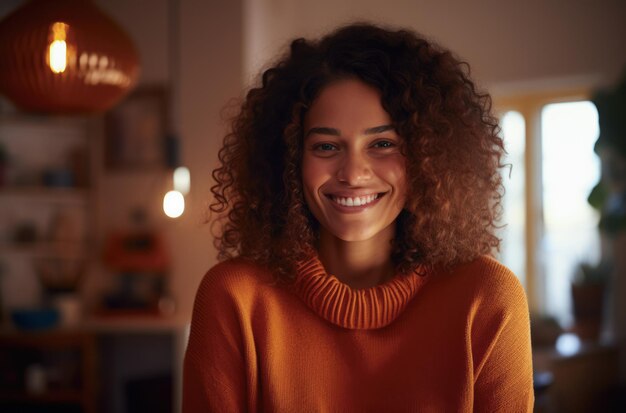 Foto mulher jovem feliz relaxando em casa