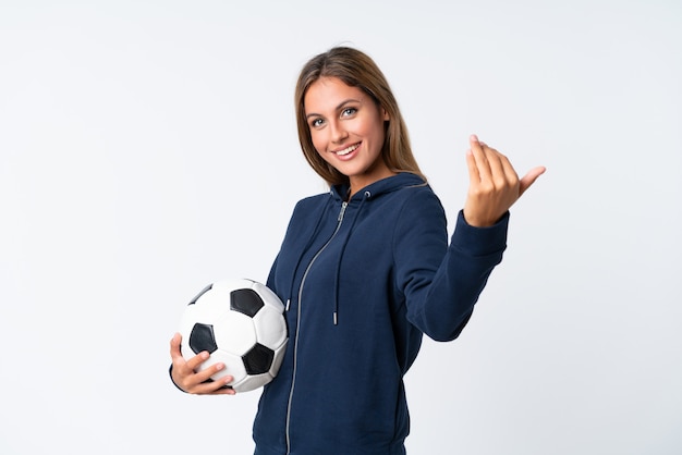 Mulher jovem jogador de futebol