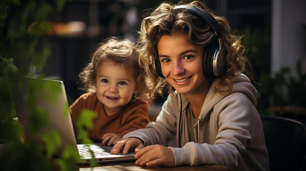 Mulher jovem moderna a fazer videoconferência em casa.