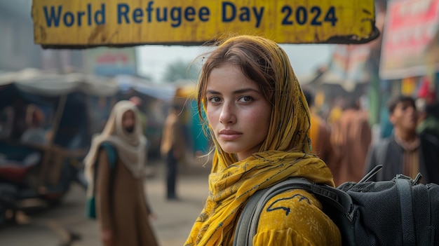 Mulher jovem no Dia Mundial dos Refugiados 2024 Evento no acampamento de refugiados