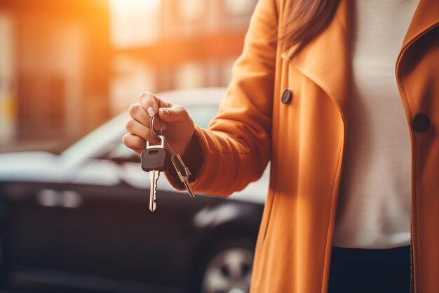 Mulher jovem pegando a chave do carro Ai generativa