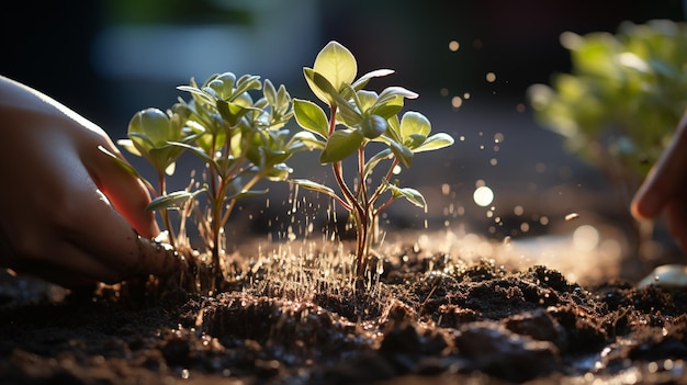 Mulher jovem plantando no solo jovens plantando no terreno