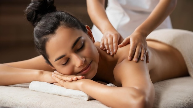 Mulher jovem recebendo uma massagem nas costas em um centro de spa