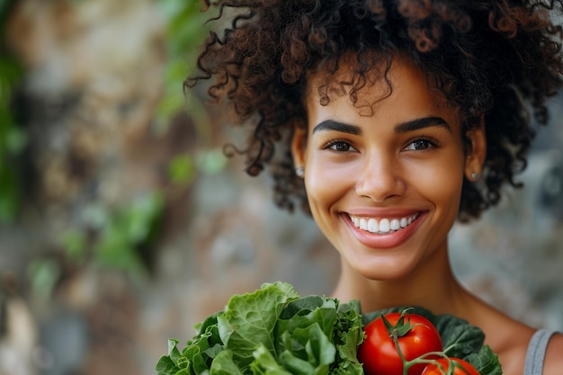 Mulher jovem segurando legumes frescos