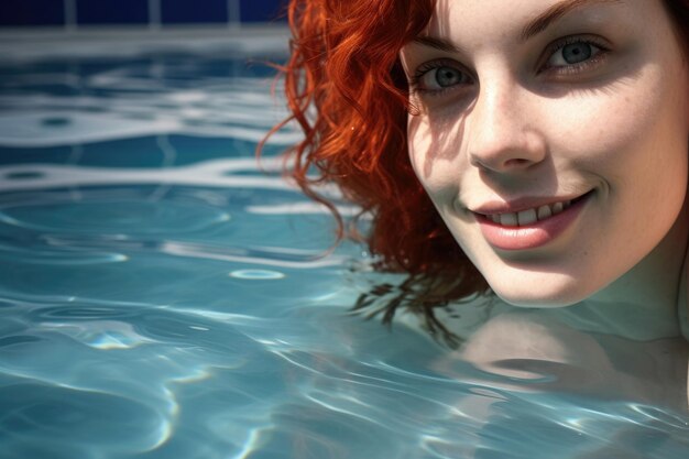 Mulher jovem sorridente na piscina