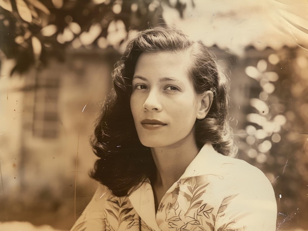 Mulher latina adulta fotorrealista com cabelo liso castanho Ilustração vintage
