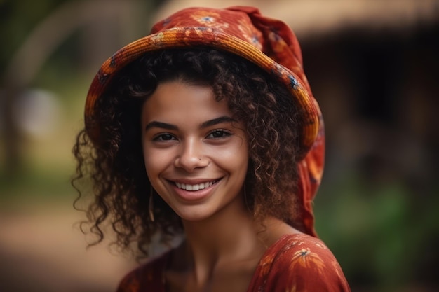 Mulher latina brasileira sorridente na fazenda Alegria positiva e amor