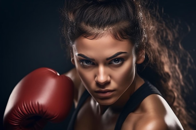 Mulher latina de ajuste esportivo durante o exercício de boxe fazendo hit Boxer isolado em fundo escuro Força e motivação Generative Ai