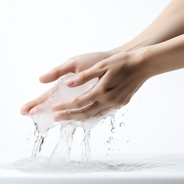 mulher lavando bem as mãos com espuma de sabão