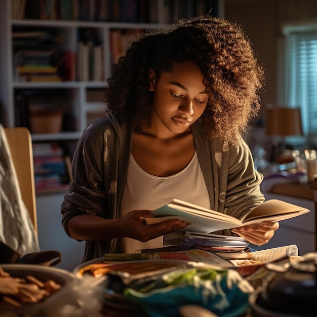 Foto mulher lendo um livro.