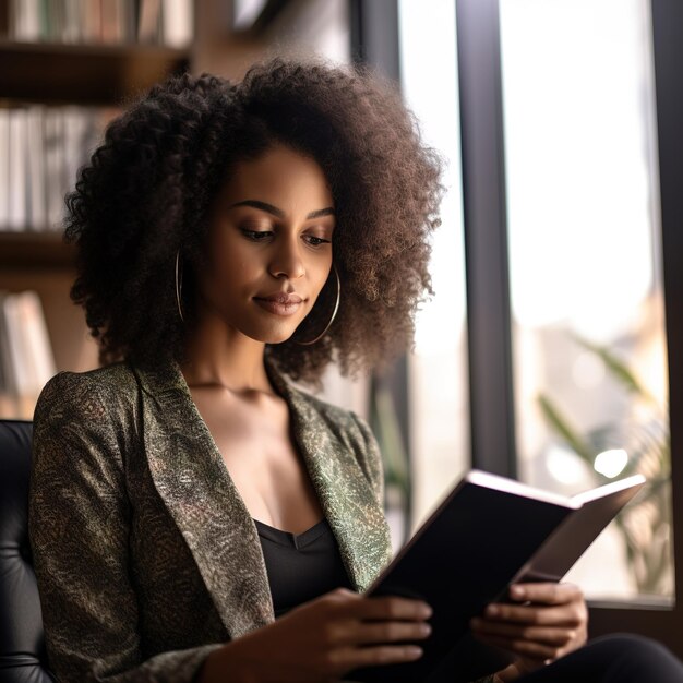 Foto mulher lendo um livro.