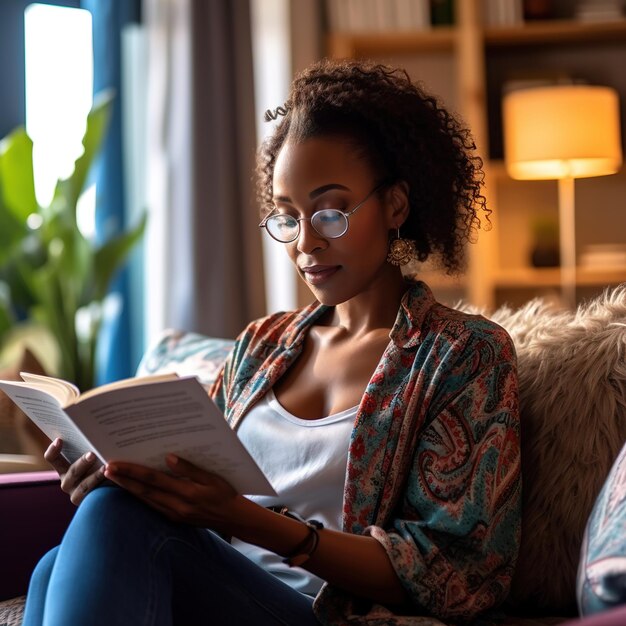 Foto mulher lendo um livro.