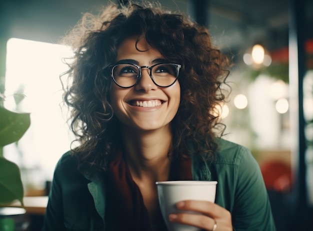 Mulher linda com uma chávena de café