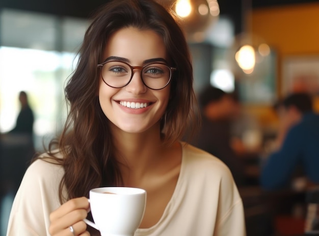 Mulher linda com uma chávena de café