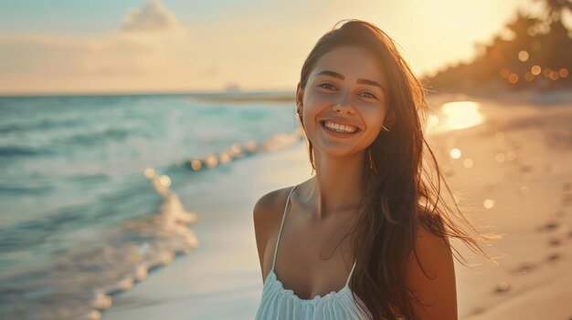 Foto mulher linda em close-up, feliz, rosto deslumbrante, imagem encantadora, gerada por ia.