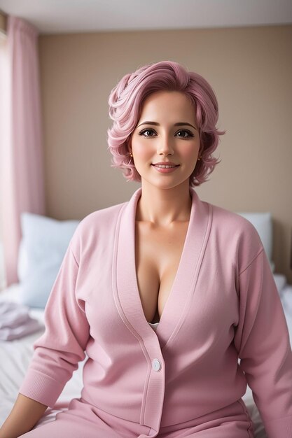 Mulher linda vestindo vestido rosa conscientização sobre câncer de mama