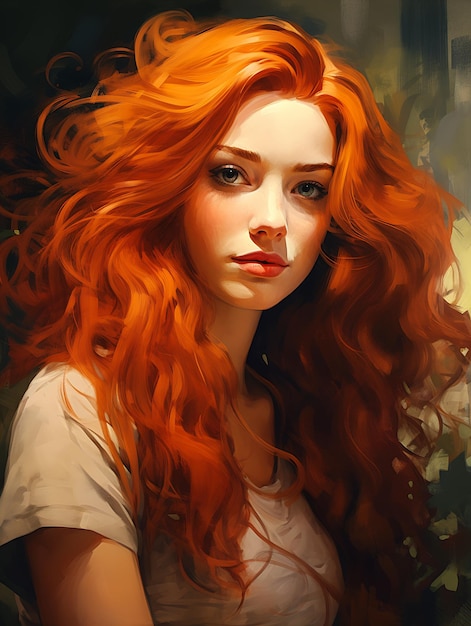 mulher longo cabelo ruivo camisa branca laranja cacheado loiro claro incomumente único beleza cor feminino