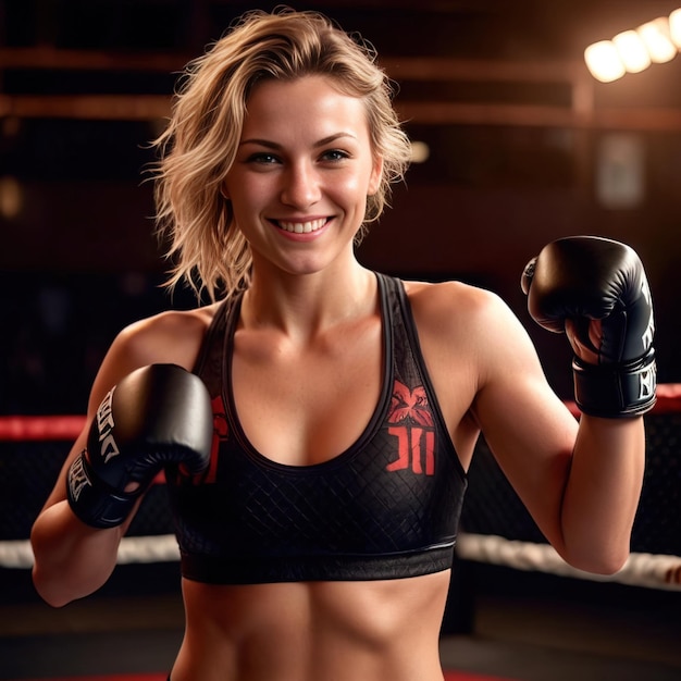 Mulher lutadora de MMA sorrindo