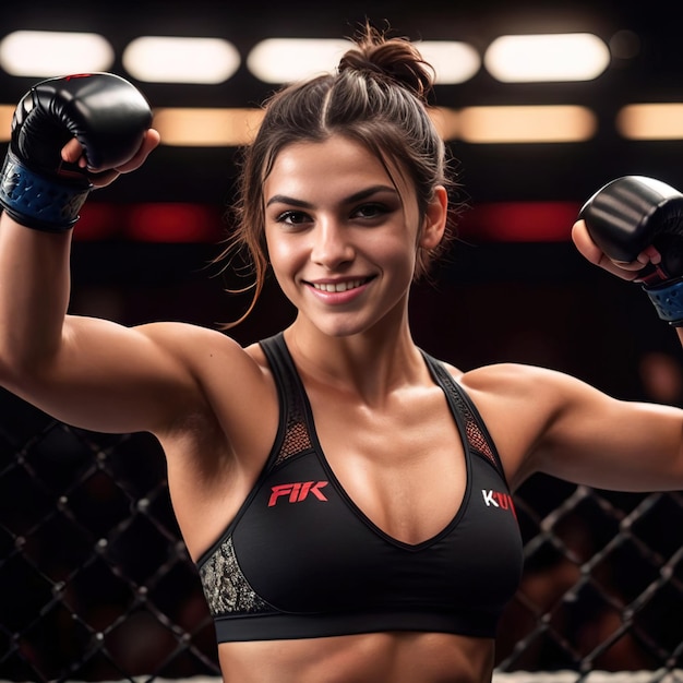 Mulher lutadora de MMA sorrindo