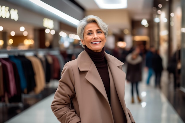 Foto mulher madura sorrindo em um shopping