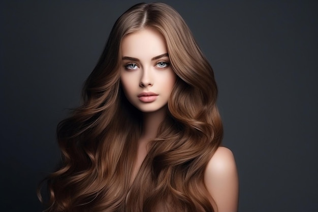 mulher maquiagem estilo modelo bem estar maquiagem brilhar penteado longo cabeleireiro ondulado relance cara marrom cabelo feminino salão de beleza coloração encaracolado moda cosméticos glamour retrato