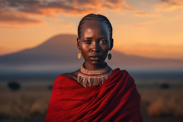 Foto mulher masai elegante com colar tradicional na savana