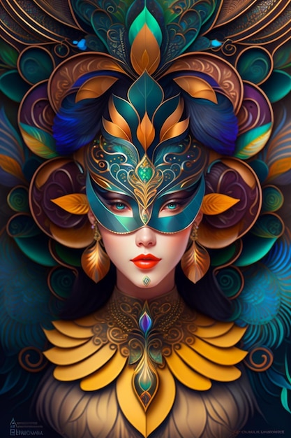 Mulher mascarada colorida