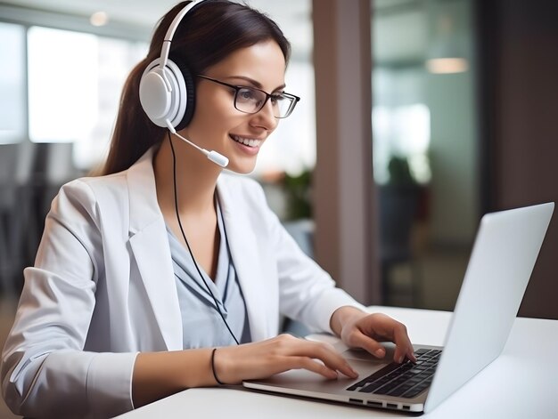 Mulher médico falando com paciente on-line na tela do computador dando consulta on-line para tratamento de saúde doméstica Telemedicina consulta médica remota