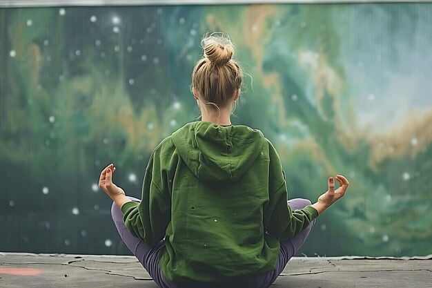 Mulher meditando no espaço