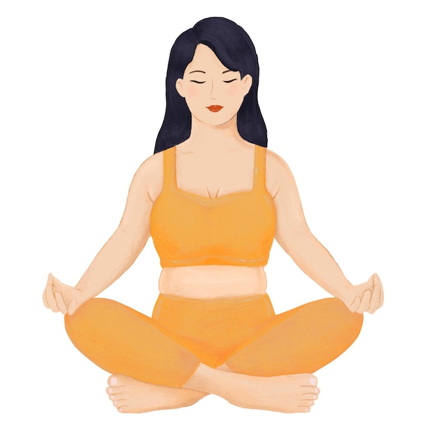 Mulher meditando png bem-estar ilustração de personagem fundo transparente
