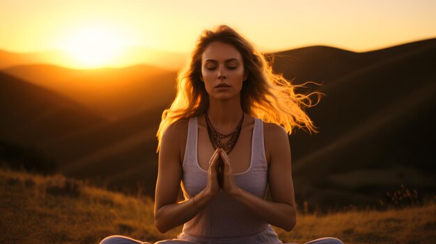 Foto mulher meditando prática de ioga fitness bem estar saúde