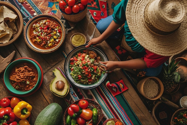 Foto mulher mexicana comendo comida ranchero.