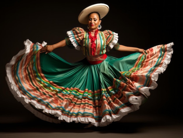 Mulher mexicana de 40 anos em pose dinâmica emocional em fundo sólido